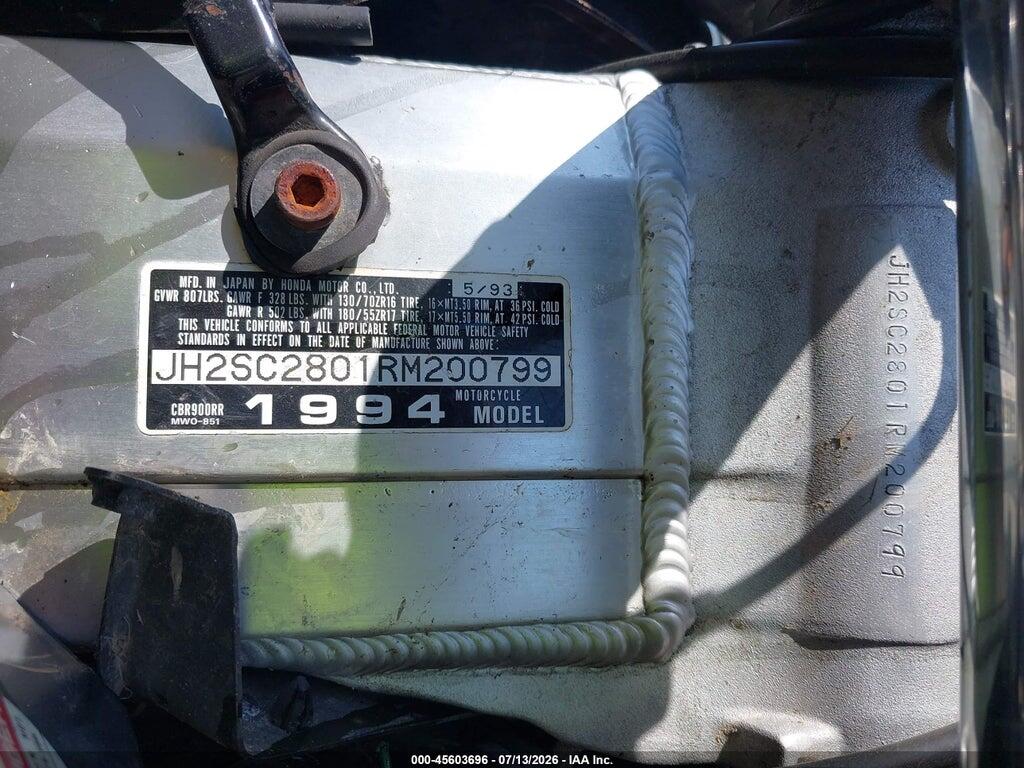 JH2SC2801RM200799 1994 HONDA CBR900 photo no. 10
