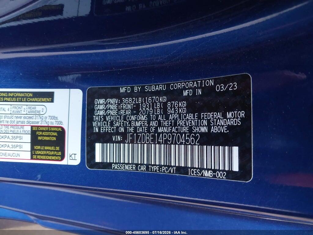 JF1ZDBE14P9704562 2023 SUBARU BRZ photo no. 9