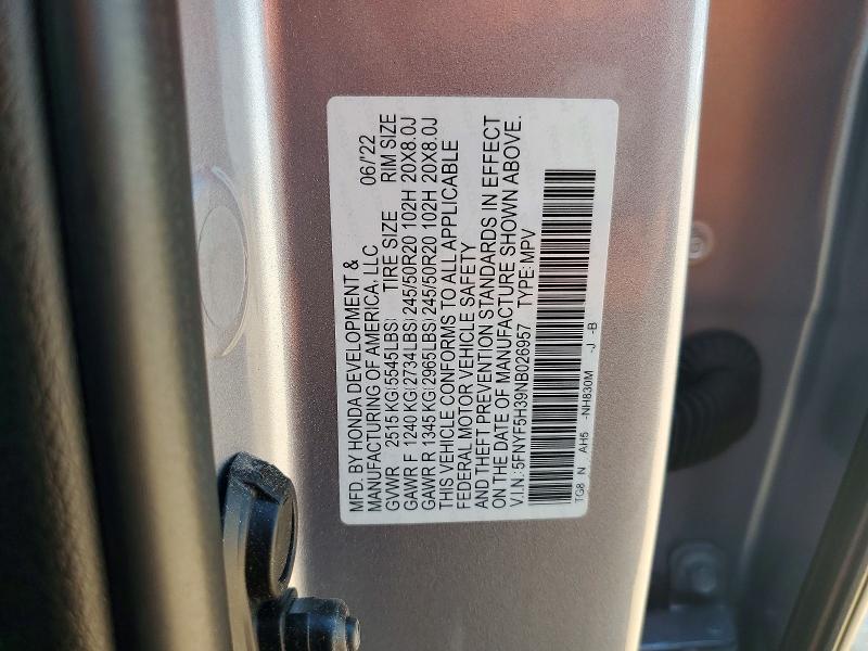 2022 HONDA PILOT SPORT — Фото 13 из 13
