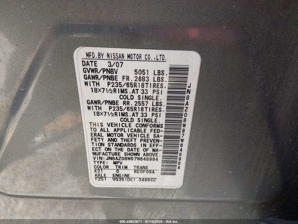JN8AZ08W97W648984 2007 NISSAN MURANO photo no. 9