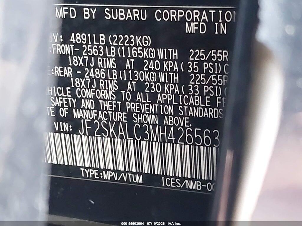 JF2SKALC3MH426563 2021 SUBARU FORESTER photo no. 9
