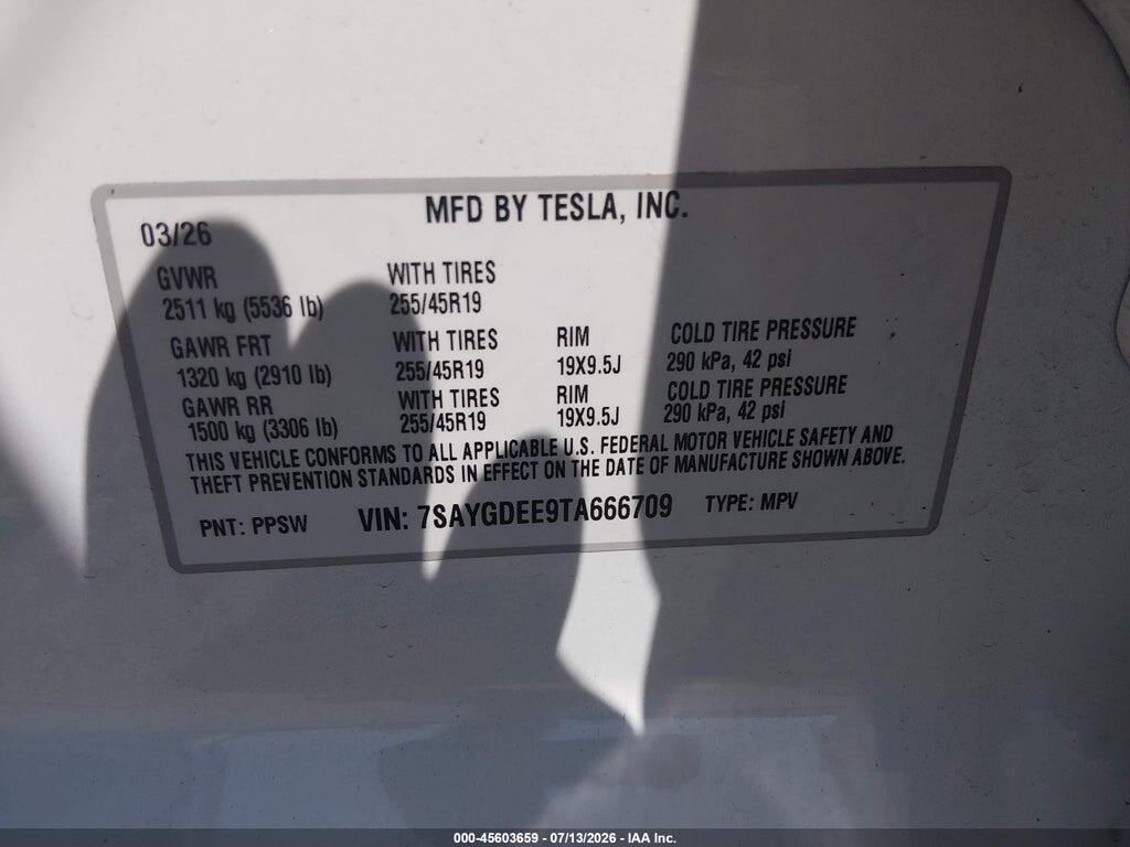 7SAYGDEE9TA666709 2026 TESLA MODEL Y photo no. 9