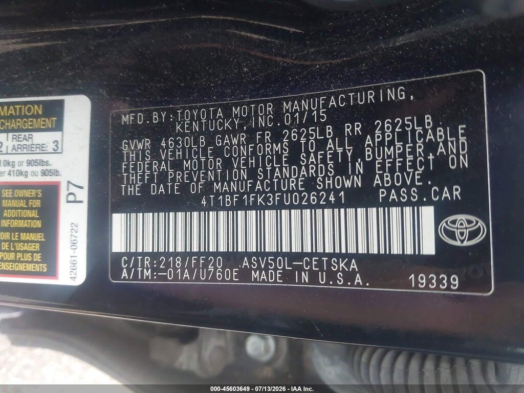 4T1BF1FK3FU026241 2015 TOYOTA CAMRY photo no. 9
