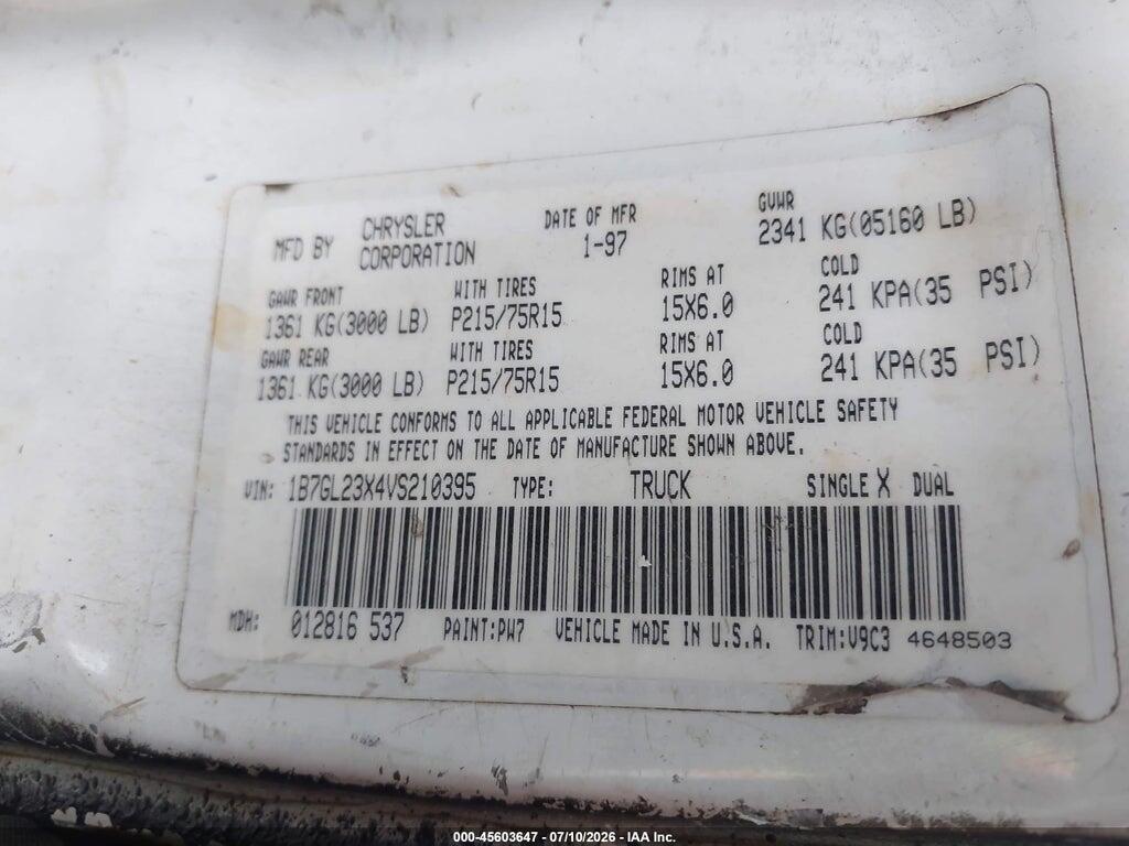 1B7GL23X4VS210395 1997 DODGE DAKOTA photo no. 9