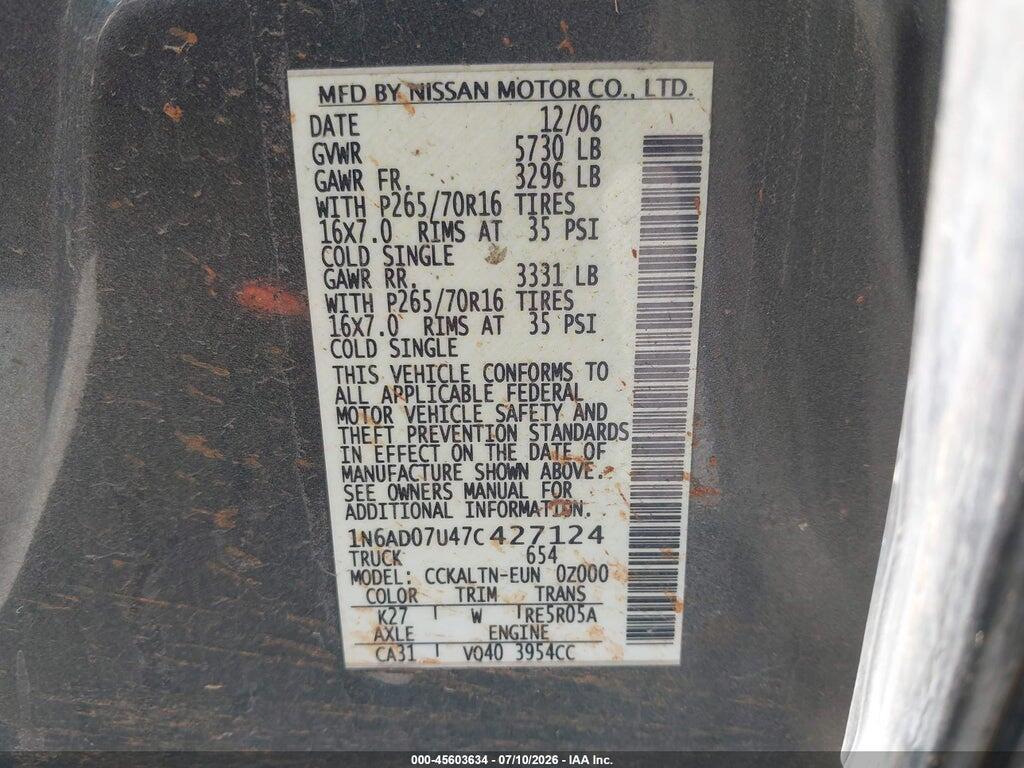 1N6AD07U47C427124 2007 NISSAN FRONTIER photo no. 9