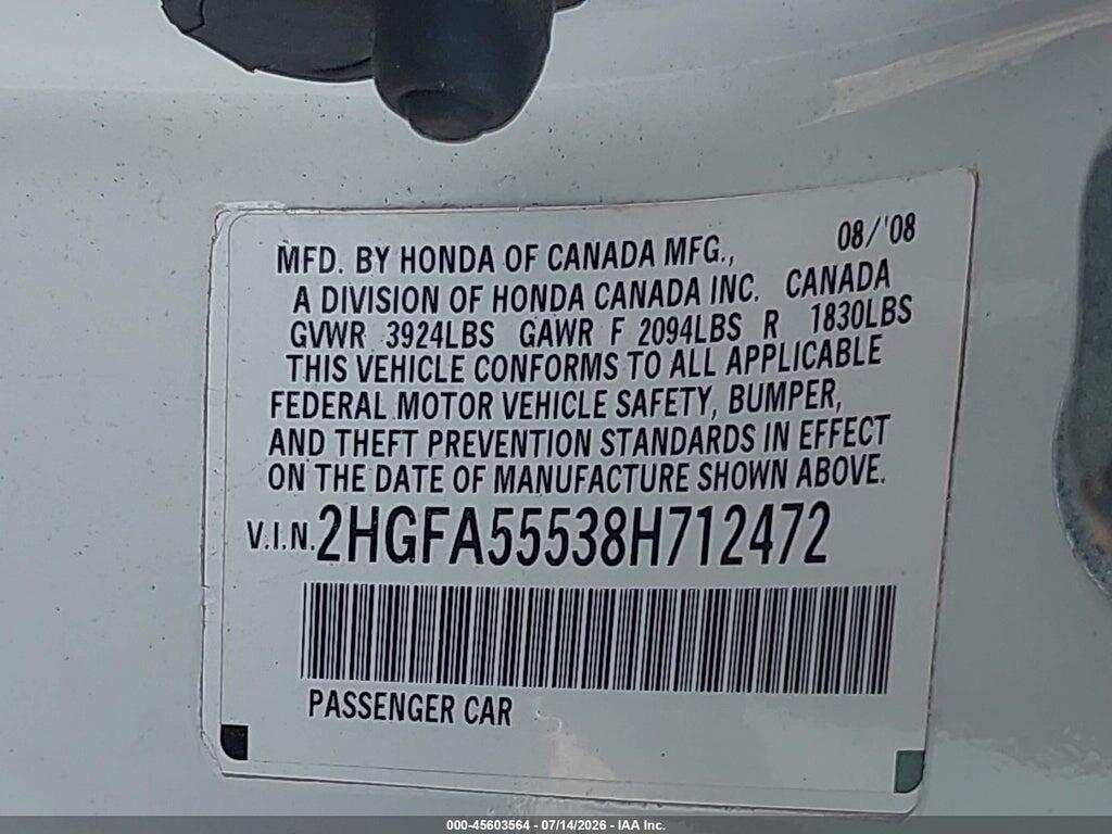2HGFA55538H712472 2008 HONDA CIVIC photo no. 9