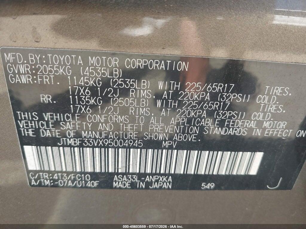 JTMBF33VX95004945 2009 TOYOTA RAV4 photo no. 9