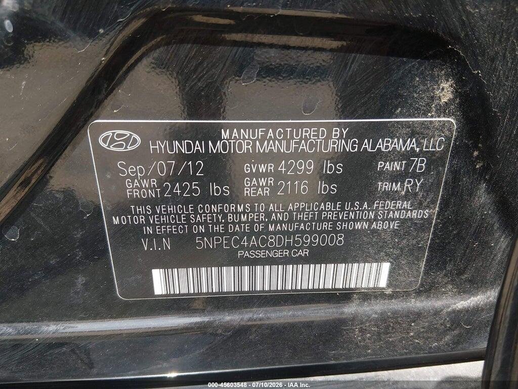 5NPEC4AC8DH599008 2013 HYUNDAI SONATA photo no. 9
