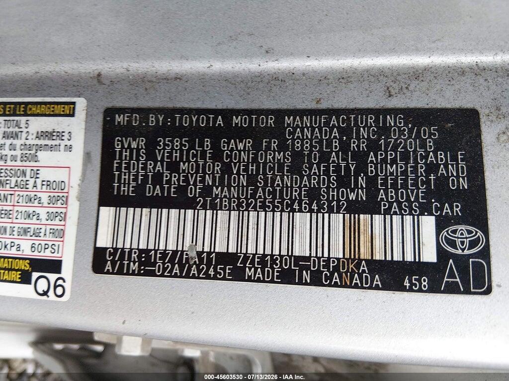 2T1BR32E55C464312 2005 TOYOTA COROLLA photo no. 9