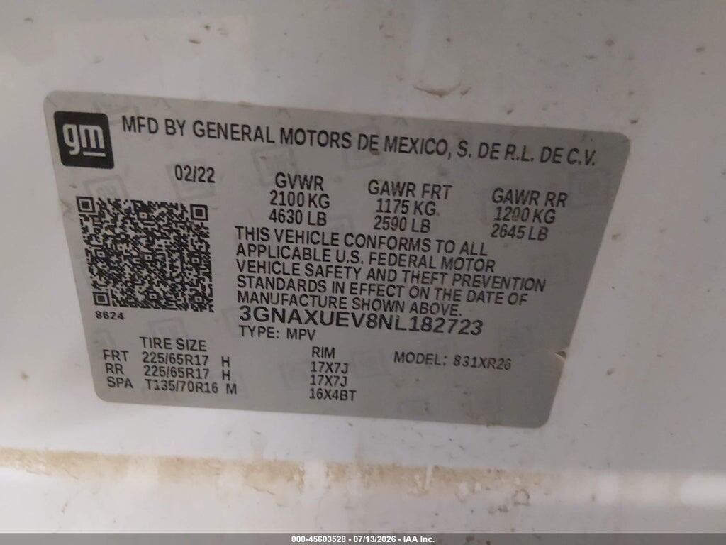 3GNAXUEV8NL182723 2022 CHEVROLET EQUINOX photo no. 9