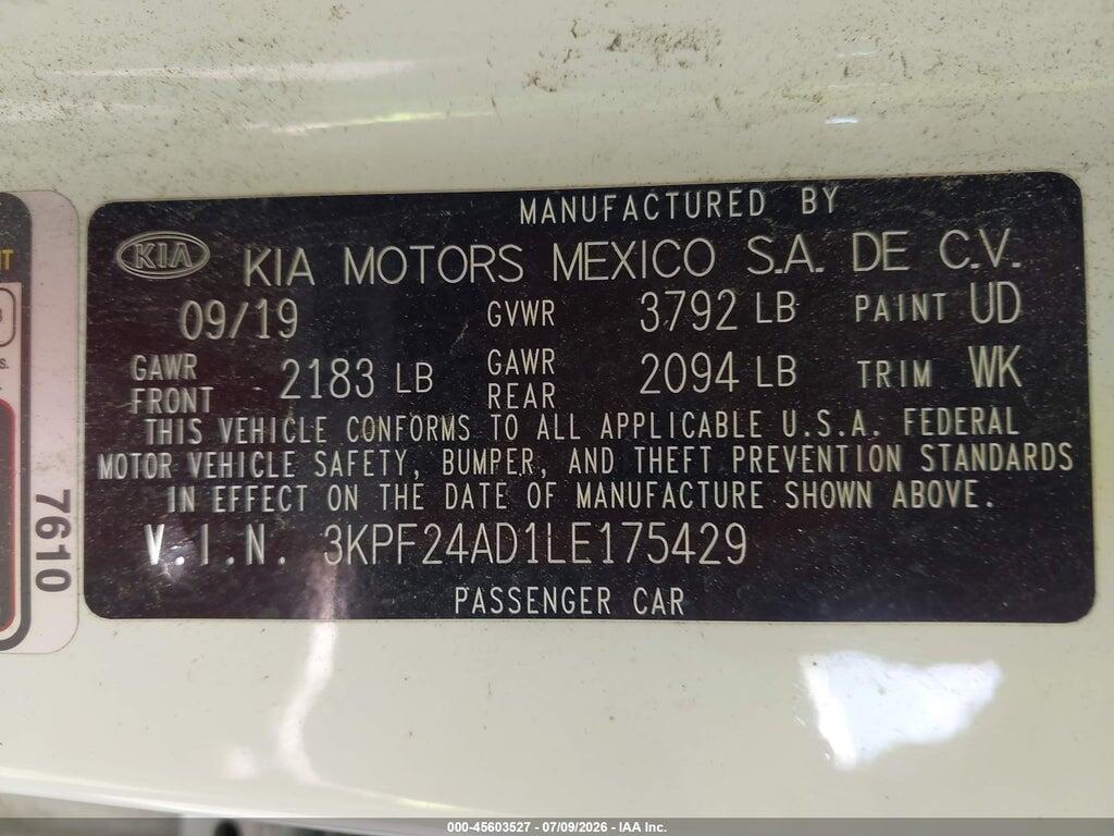 3KPF24AD1LE175429 2020 KIA FORTE photo no. 9