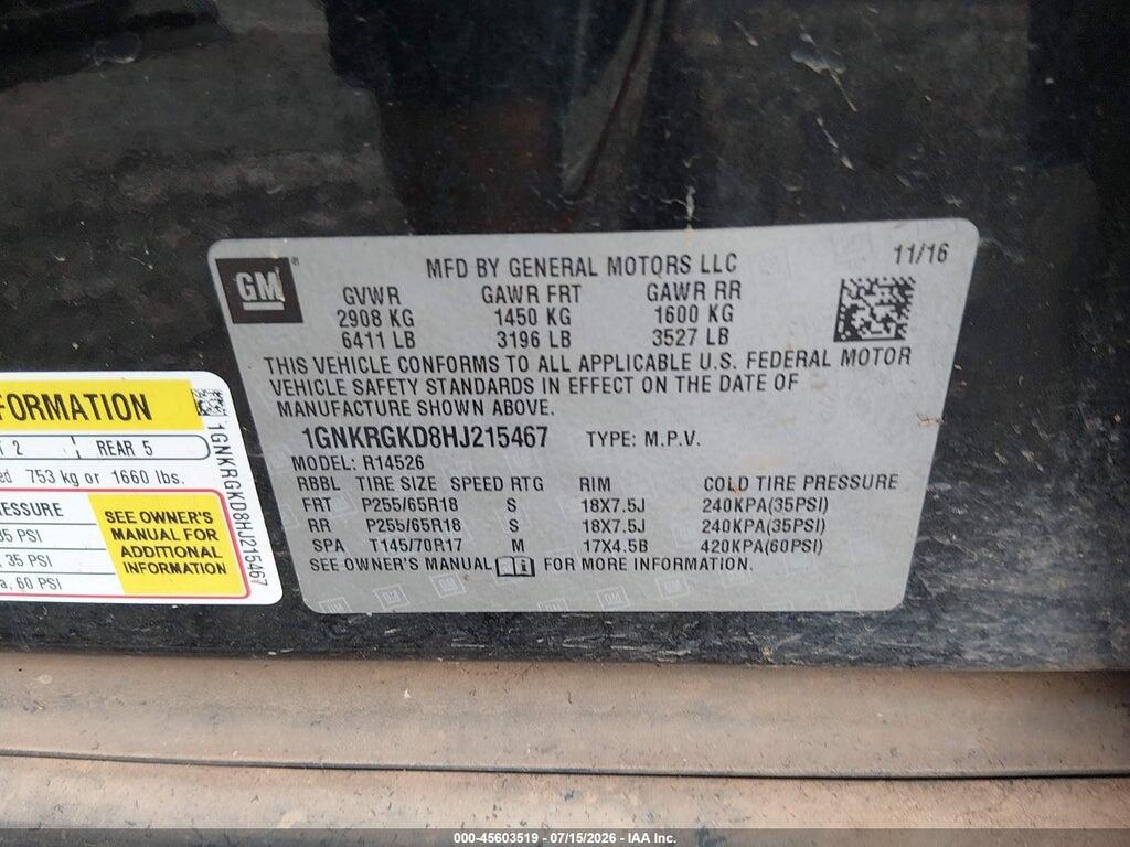 1GNKRGKD8HJ215467 2017 CHEVROLET TRAVERSE photo no. 9
