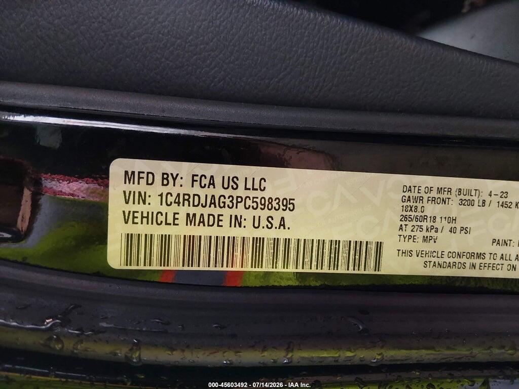 1C4RDJAG3PC598395 2023 DODGE DURANGO photo no. 9