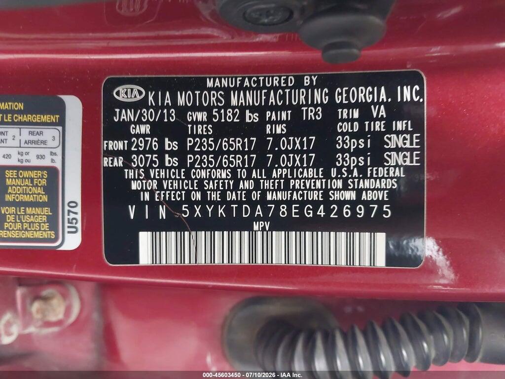 5XYKTDA78EG426975 2014 KIA SORENTO photo no. 9
