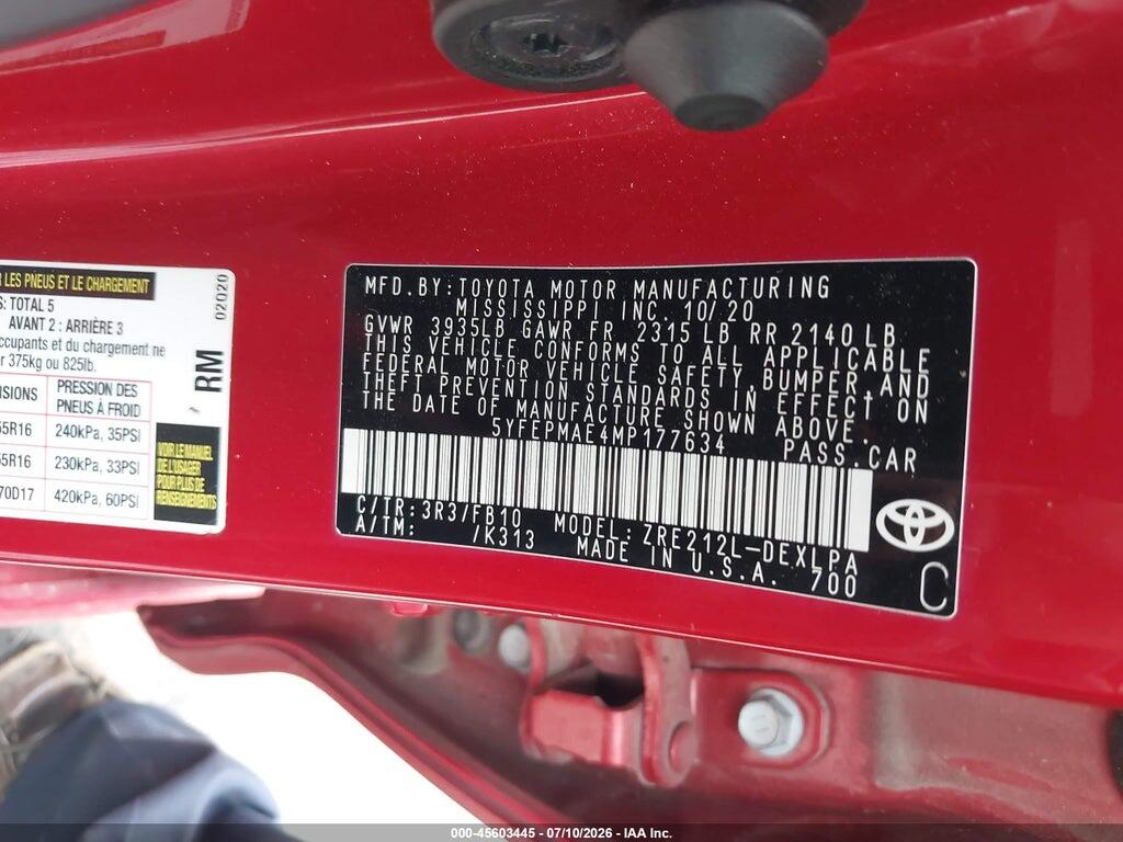 5YFEPMAE4MP177634 2021 TOYOTA COROLLA photo no. 9
