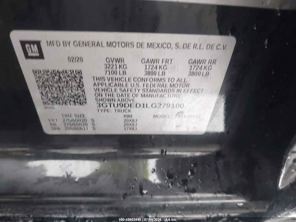 3GTU9DED1LG279100 2020 GMC SIERRA 1500 photo no. 9