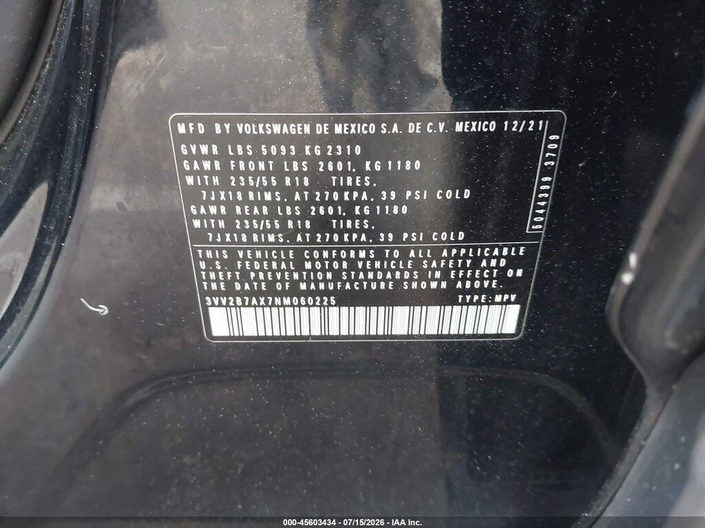 3VV2B7AX7NM060225 2022 VOLKSWAGEN TIGUAN photo no. 9