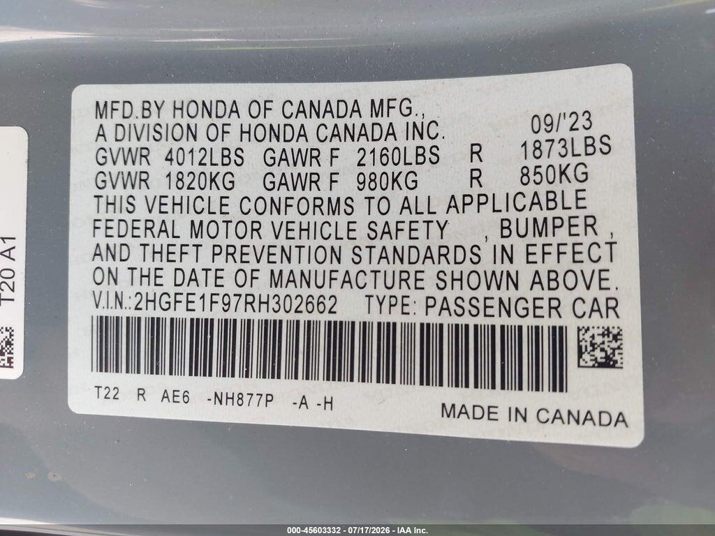2HGFE1F97RH302662 2024 HONDA CIVIC photo no. 9