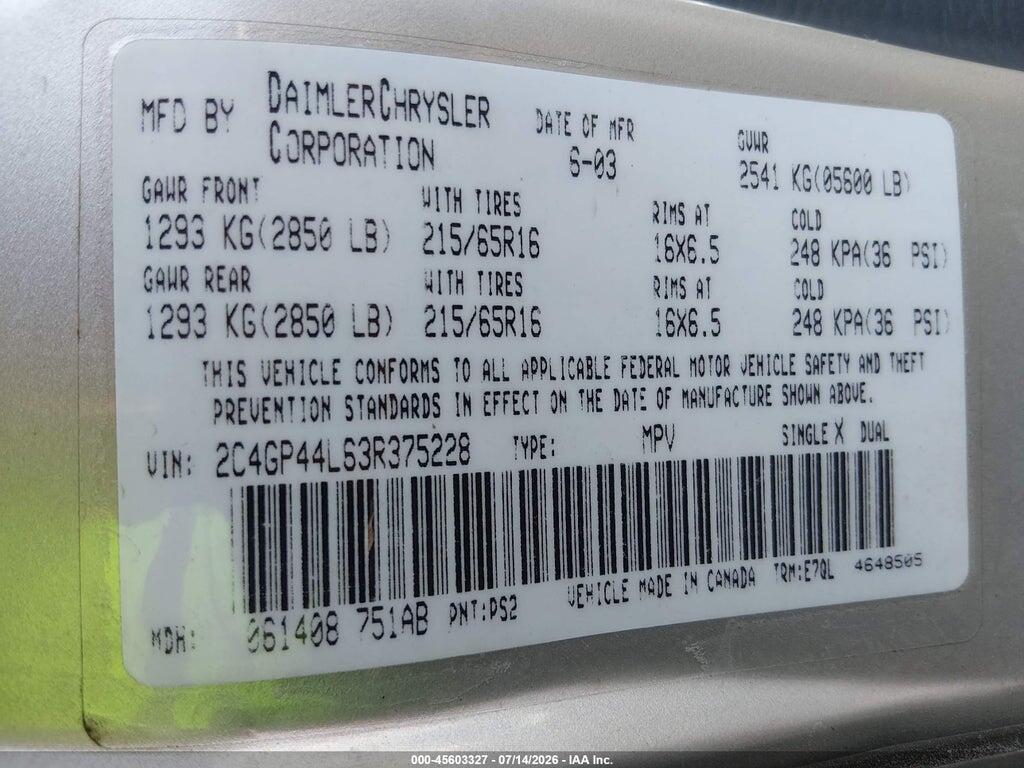 2C4GP44L63R375228 2003 CHRYSLER TOWN & COUNTRY photo no. 9