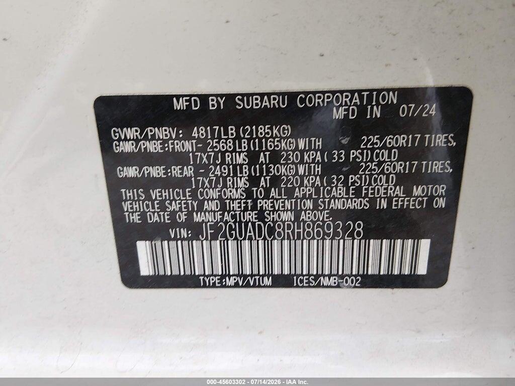 JF2GUADC8RH869328 2024 SUBARU CROSSTREK photo no. 9