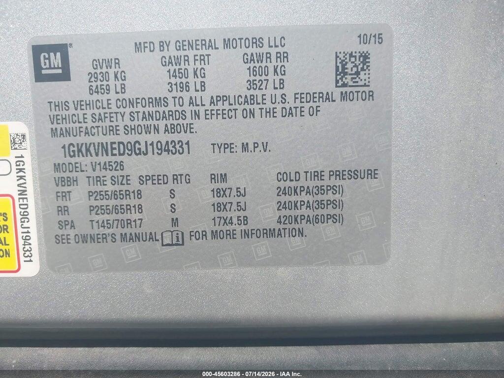 1GKKVNED9GJ194331 2016 GMC ACADIA photo no. 9