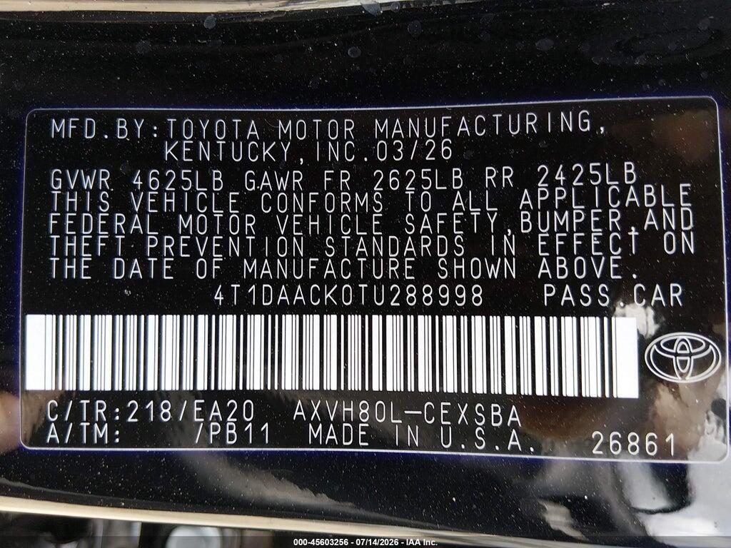 4T1DAACK0TU288998 2026 TOYOTA CAMRY photo no. 9
