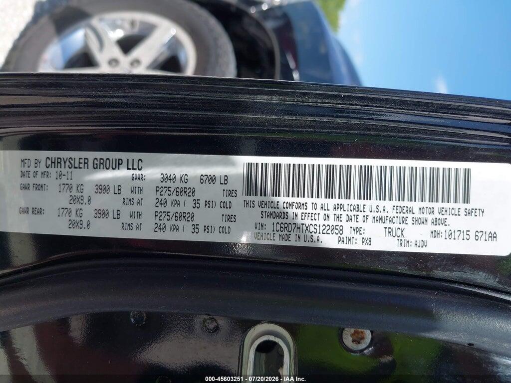 1C6RD7HTXCS122058 2012 RAM 1500 photo no. 9