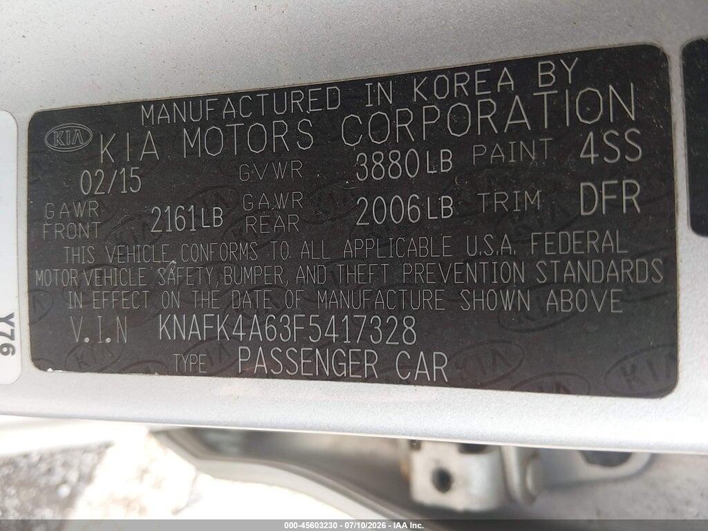 KNAFK4A63F5417328 2015 KIA FORTE photo no. 9