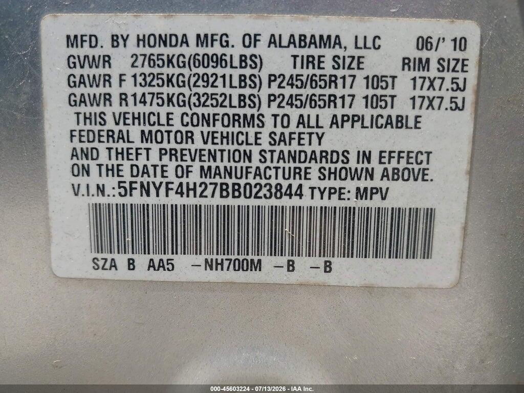 5FNYF4H27BB023844 2011 HONDA PILOT photo no. 9