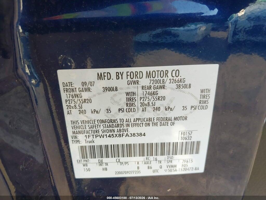 1FTPW145X8FA38384 2008 FORD F-150 photo no. 9