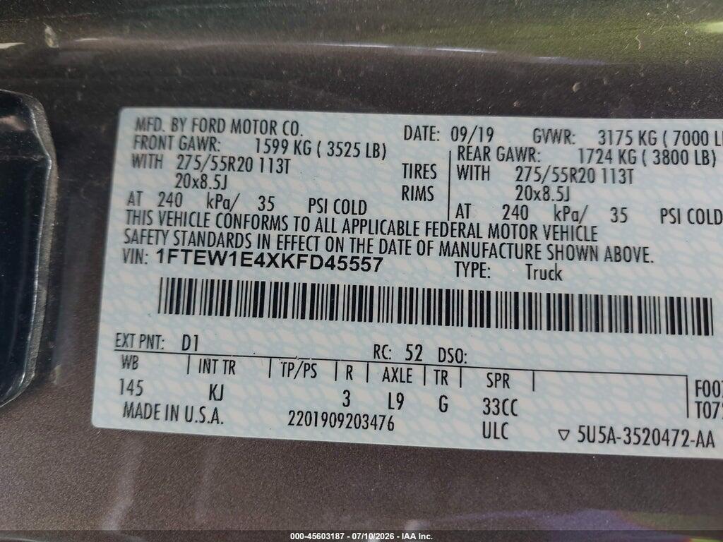 1FTEW1E4XKFD45557 2019 FORD F-150 photo no. 9