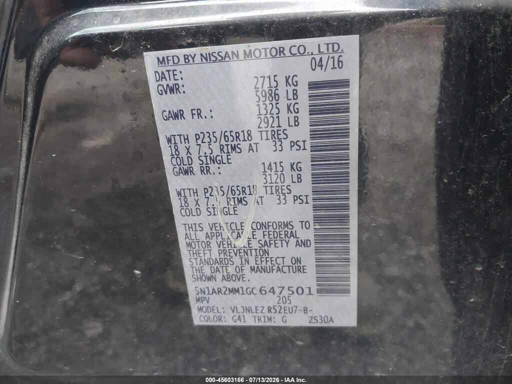 5N1AR2MM1GC647501 2016 NISSAN PATHFINDER photo no. 9