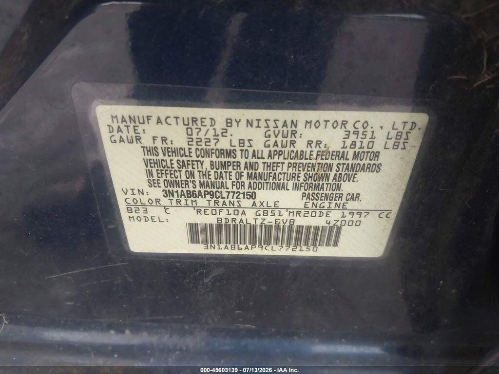 3N1AB6AP9CL772150 2012 NISSAN SENTRA photo no. 9