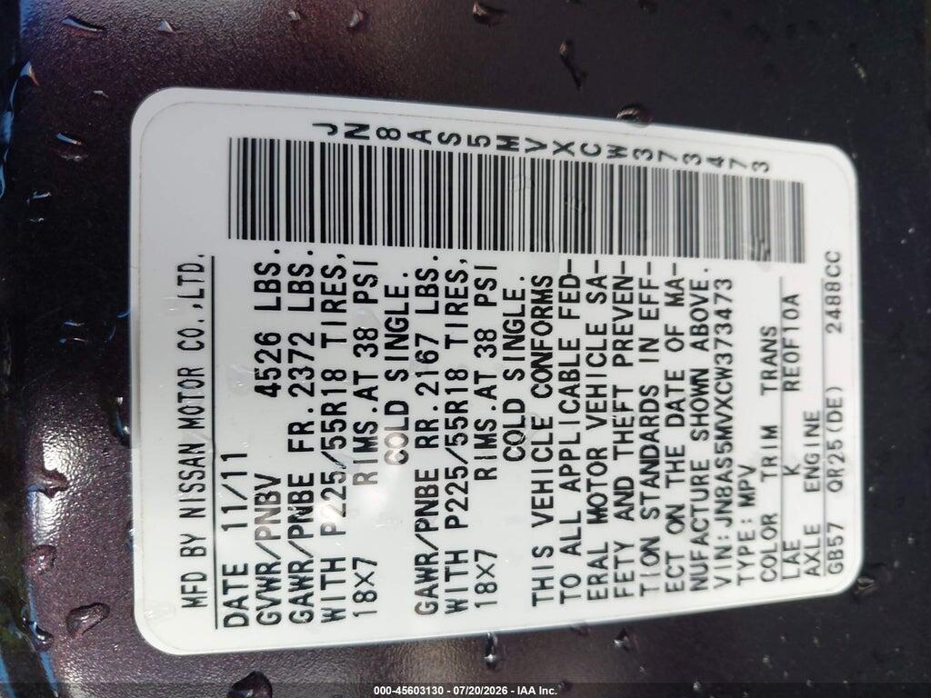 JN8AS5MVXCW373473 2012 NISSAN ROGUE photo no. 9