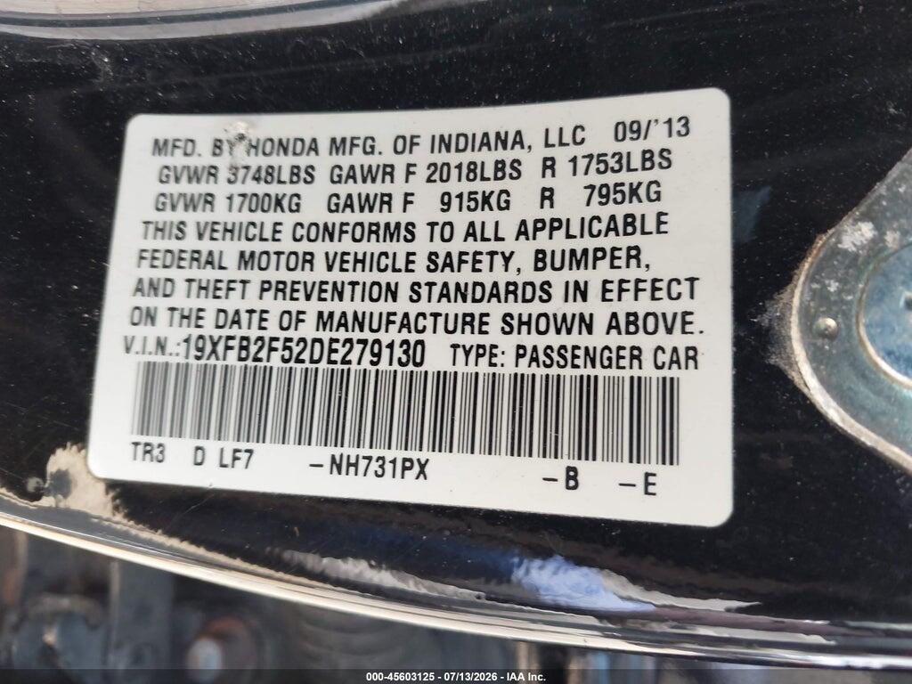 19XFB2F52DE279130 2013 HONDA CIVIC photo no. 9