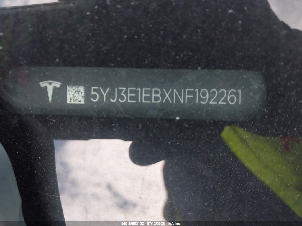 5YJ3E1EBXNF192261 2022 TESLA MODEL 3 photo no. 9