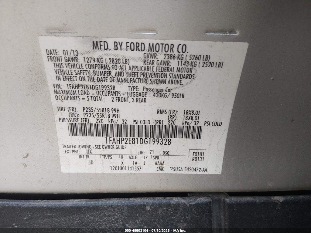 1FAHP2E81DG199328 2013 FORD TAURUS photo no. 9
