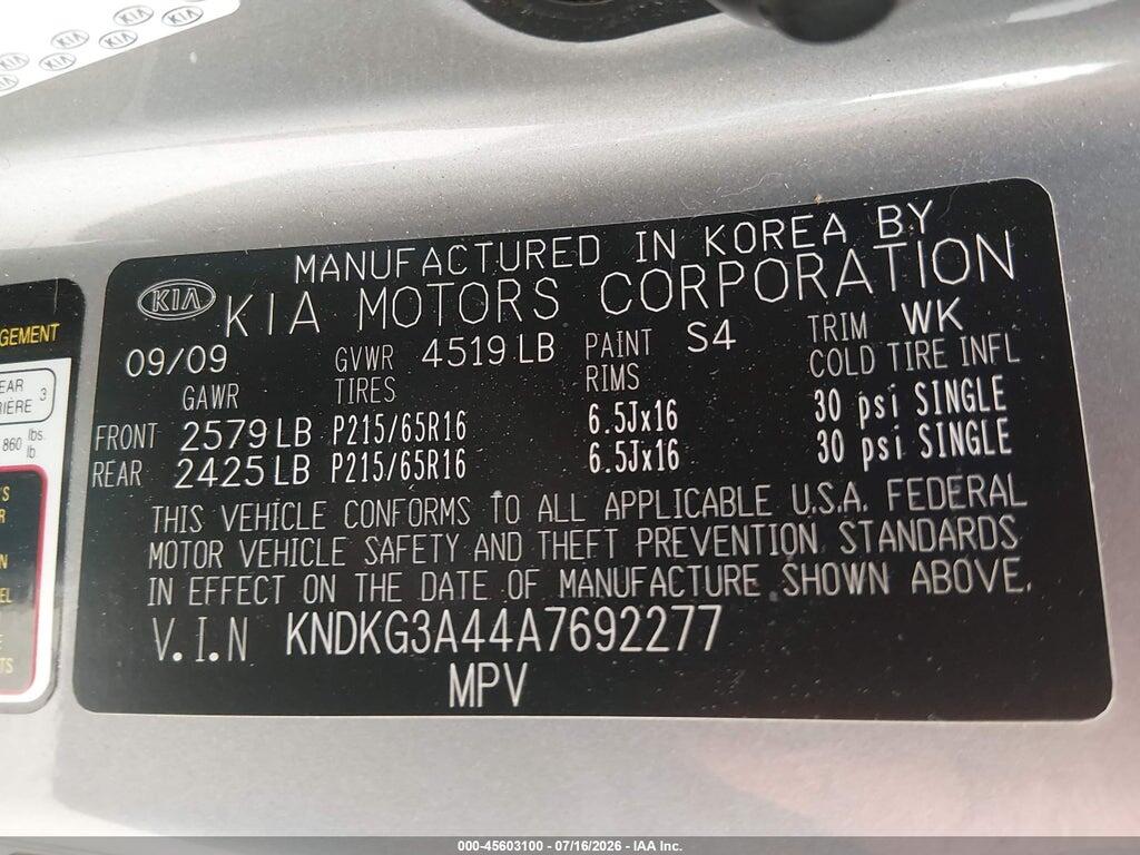 KNDKG3A44A7692277 2010 KIA SPORTAGE photo no. 9
