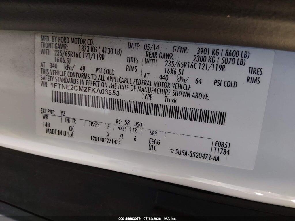 1FTNE2CM2FKA03853 2015 FORD TRANSIT-150 photo no. 9