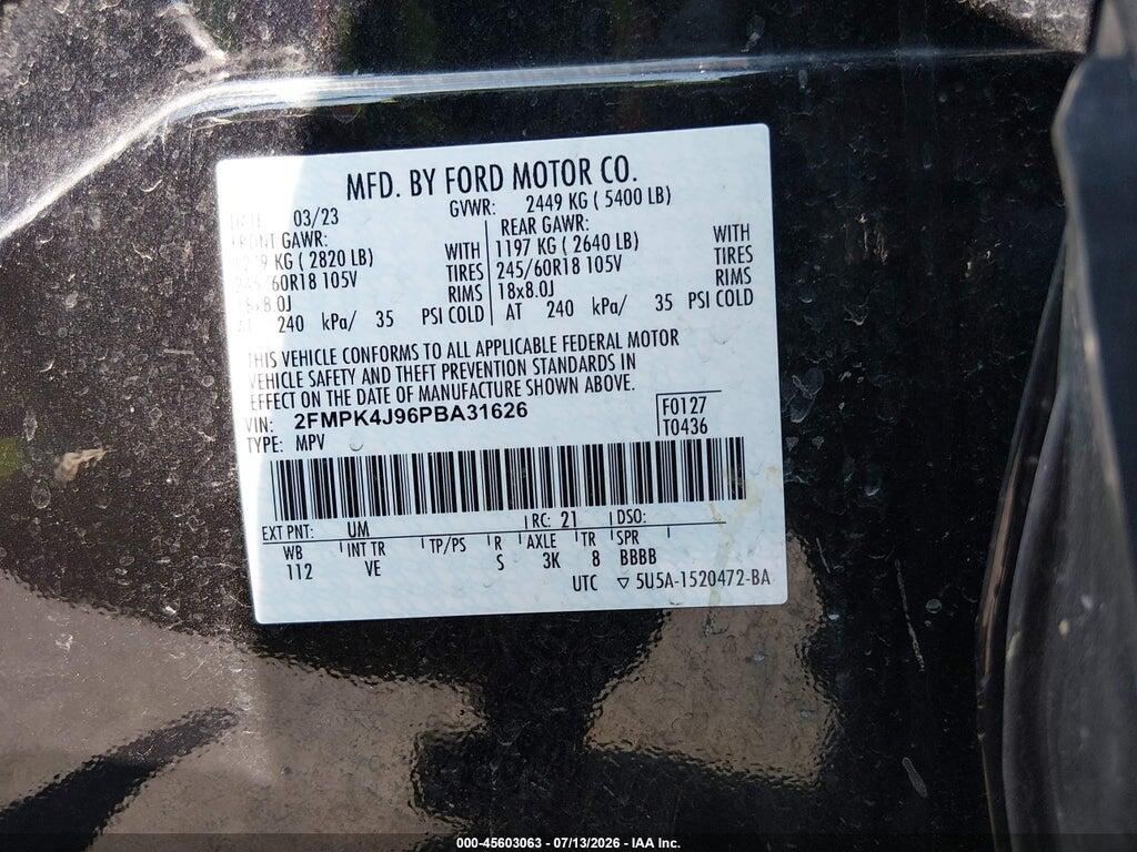 2FMPK4J96PBA31626 2023 FORD EDGE photo no. 9