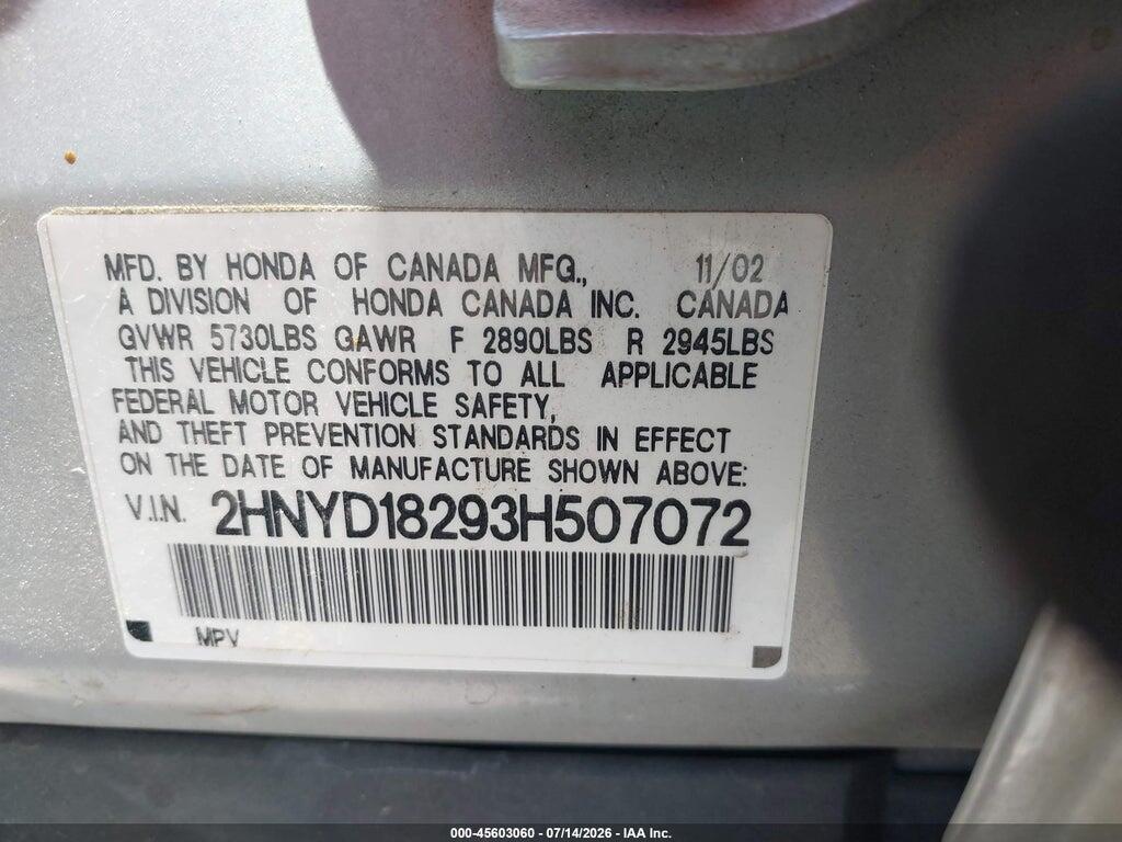 2HNYD18293H507072 2003 ACURA MDX photo no. 9