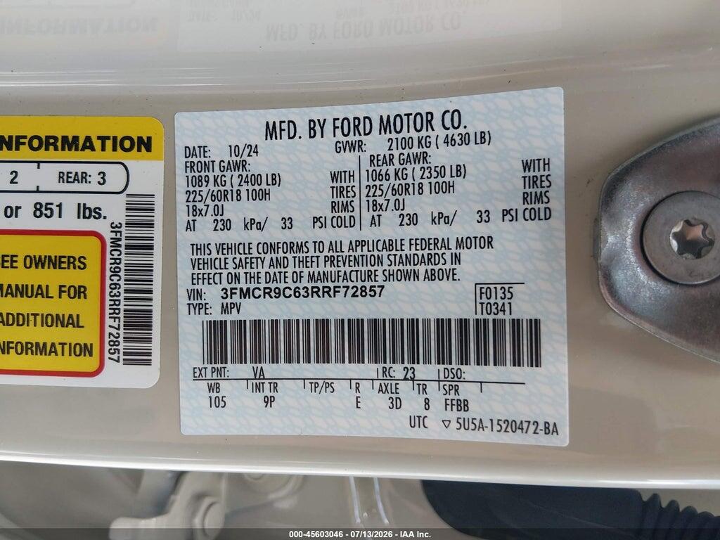 3FMCR9C63RRF72857 2024 FORD BRONCO SPORT photo no. 9