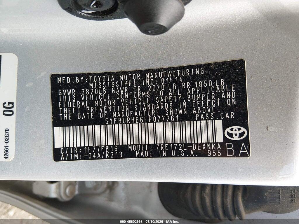 5YFBURHE6EP077261 2014 TOYOTA COROLLA photo no. 9