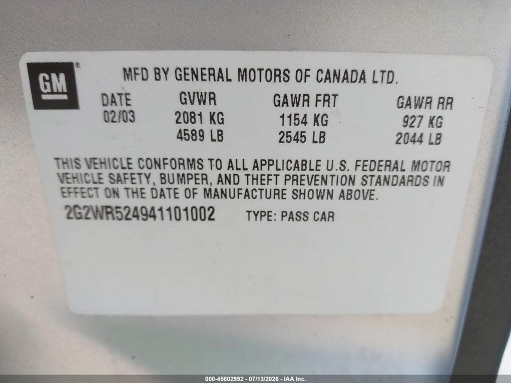 2G2WR524941101002 2004 PONTIAC GRAND PRIX photo no. 9