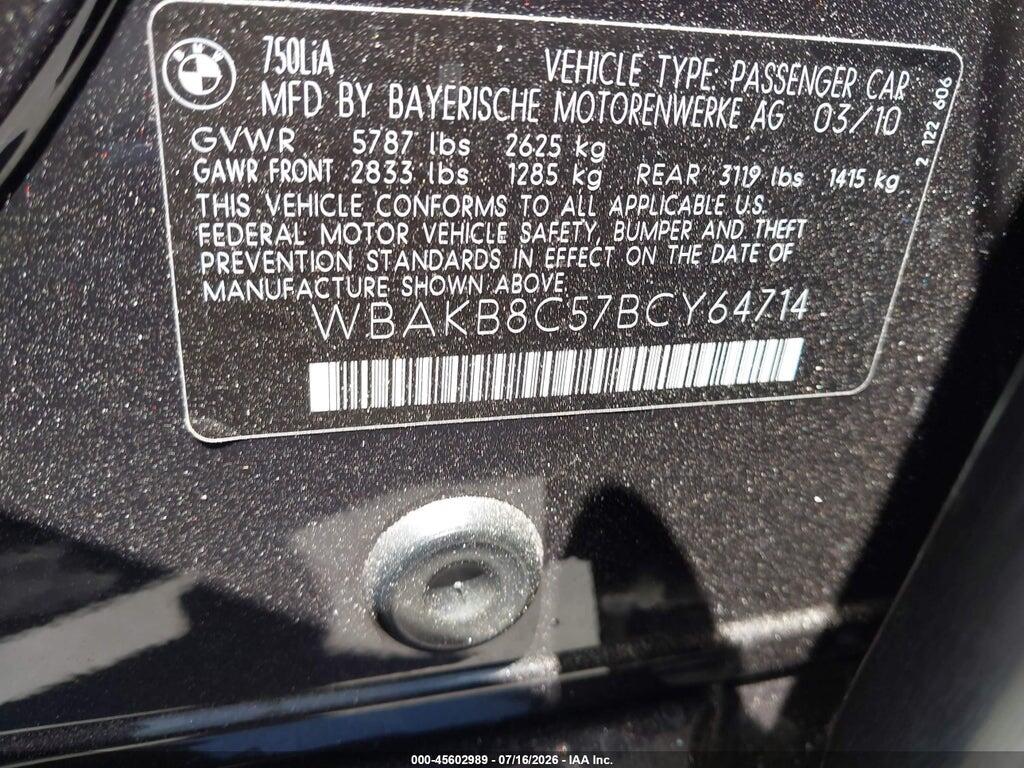 WBAKB8C57BCY64714 2011 BMW 750LI photo no. 9