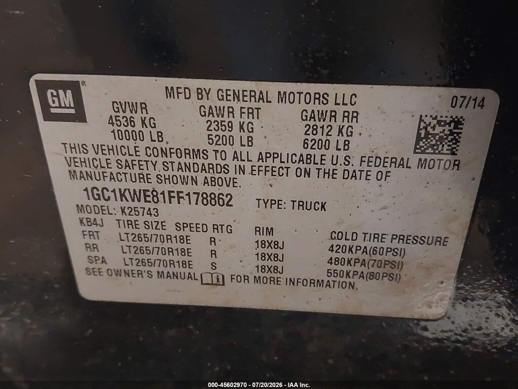 1GC1KWE81FF178862 2015 CHEVROLET SILVERADO 2500HD photo no. 9