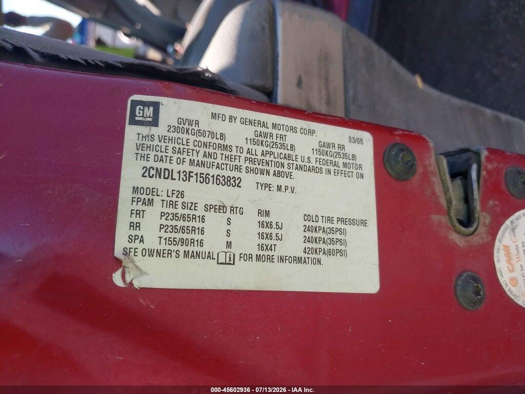 2CNDL13F156363832 2005 CHEVROLET EQUINOX photo no. 9