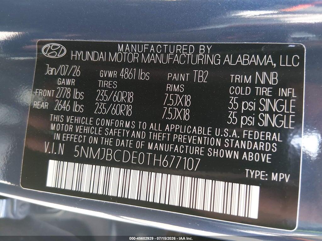 5NMJBCDE0TH677107 2026 HYUNDAI TUCSON photo no. 9
