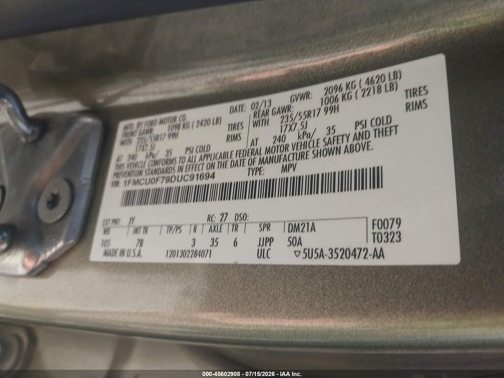 1FMCU0F79DUC91694 2013 FORD ESCAPE photo no. 9