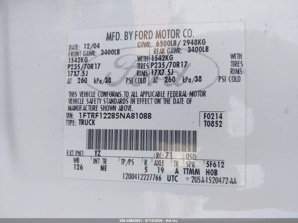 1FTRF12285NA81088 2005 FORD F-150 photo no. 9